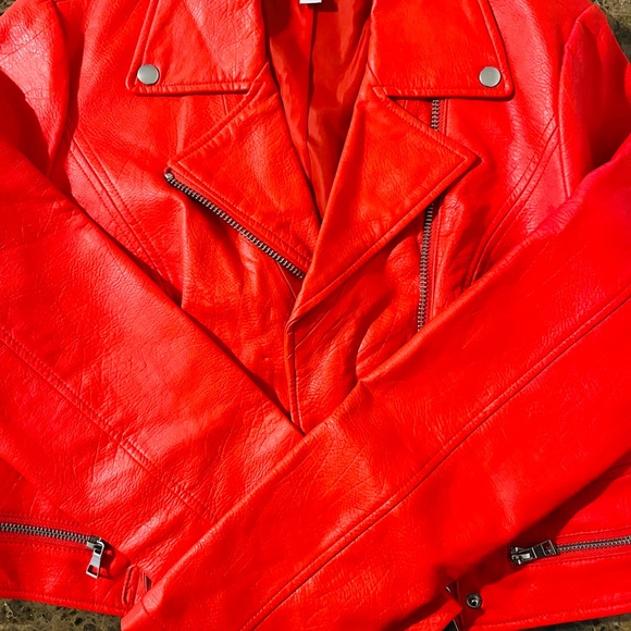 Bar III Bold Vermilion red- orange faux leather jacket - Picture 3 of 6